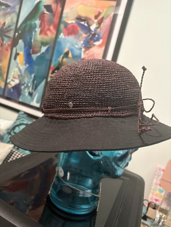 Helen Kaminski Brown Raffia/Black Brim Hat OS Like New